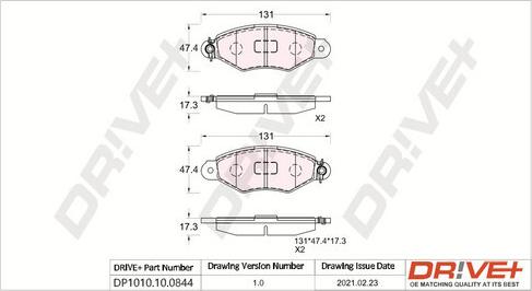 Dr!ve+ DP1010.10.0844 - Тормозные колодки, дисковые, комплект autospares.lv