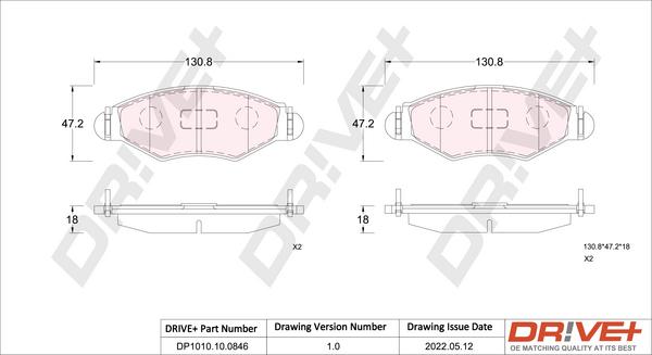 Dr!ve+ DP1010.10.0846 - Тормозные колодки, дисковые, комплект autospares.lv