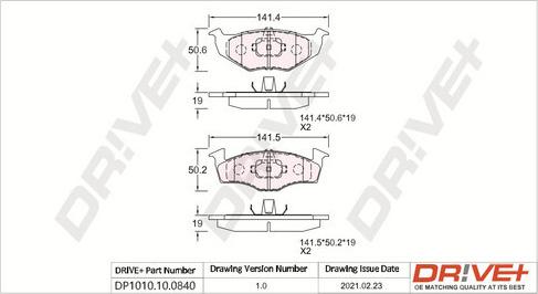 Dr!ve+ DP1010.10.0840 - Тормозные колодки, дисковые, комплект autospares.lv