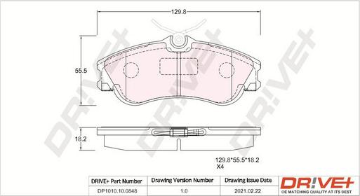 Dr!ve+ DP1010.10.0848 - Тормозные колодки, дисковые, комплект autospares.lv