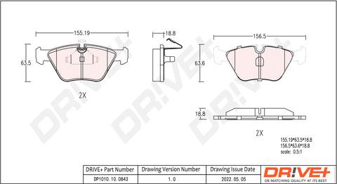 Dr!ve+ DP1010.10.0843 - Тормозные колодки, дисковые, комплект autospares.lv