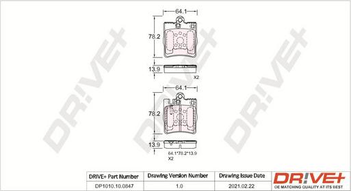 Dr!ve+ DP1010.10.0847 - Тормозные колодки, дисковые, комплект autospares.lv