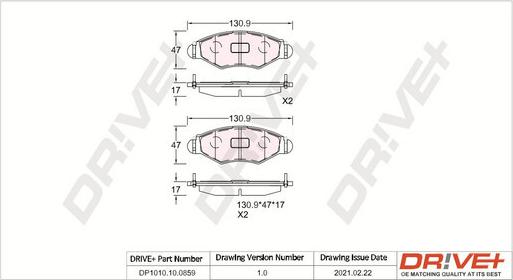 Dr!ve+ DP1010.10.0859 - Тормозные колодки, дисковые, комплект autospares.lv