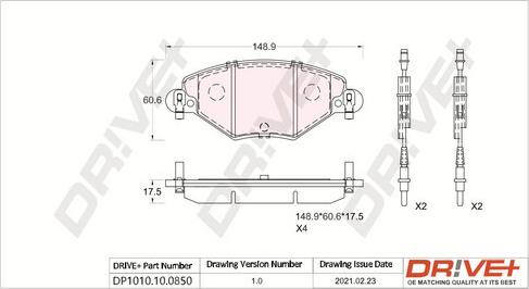 Dr!ve+ DP1010.10.0850 - Тормозные колодки, дисковые, комплект autospares.lv