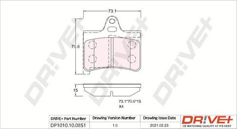 Dr!ve+ DP1010.10.0851 - Тормозные колодки, дисковые, комплект autospares.lv