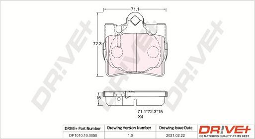 Dr!ve+ DP1010.10.0858 - Тормозные колодки, дисковые, комплект autospares.lv