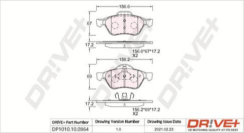 Dr!ve+ DP1010.10.0864 - Тормозные колодки, дисковые, комплект autospares.lv