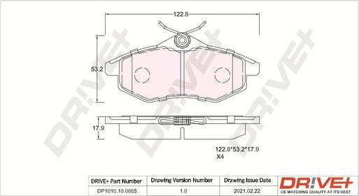 Dr!ve+ DP1010.10.0865 - Тормозные колодки, дисковые, комплект autospares.lv