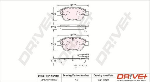 Dr!ve+ DP1010.10.0866 - Тормозные колодки, дисковые, комплект autospares.lv