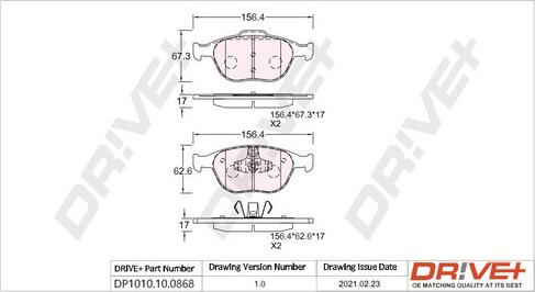 Dr!ve+ DP1010.10.0868 - Тормозные колодки, дисковые, комплект autospares.lv