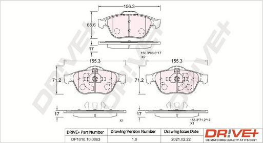 Dr!ve+ DP1010.10.0863 - Тормозные колодки, дисковые, комплект autospares.lv