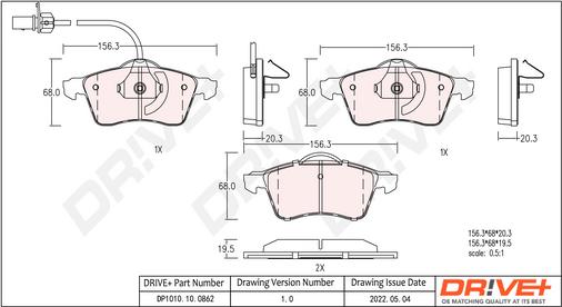 Dr!ve+ DP1010.10.0862 - Тормозные колодки, дисковые, комплект autospares.lv