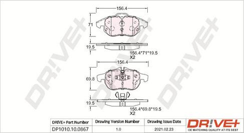 Dr!ve+ DP1010.10.0867 - Тормозные колодки, дисковые, комплект autospares.lv