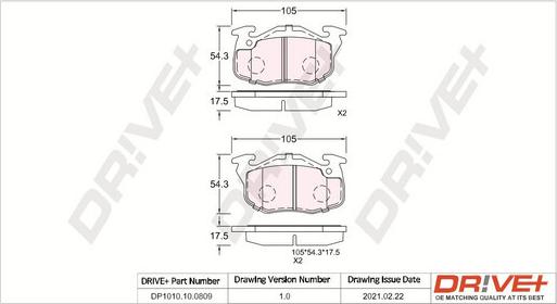 Dr!ve+ DP1010.10.0809 - Тормозные колодки, дисковые, комплект autospares.lv