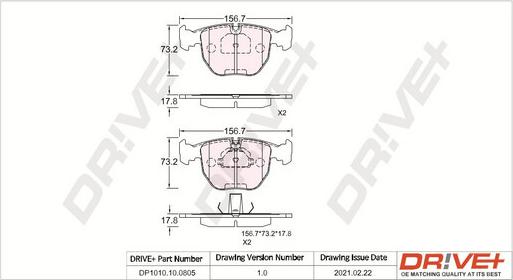 Dr!ve+ DP1010.10.0805 - Тормозные колодки, дисковые, комплект autospares.lv