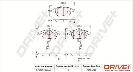 Dr!ve+ DP1010.10.0800 - Тормозные колодки, дисковые, комплект autospares.lv