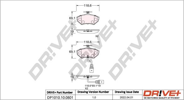 Dr!ve+ DP1010.10.0801 - Тормозные колодки, дисковые, комплект autospares.lv