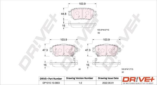 Dr!ve+ DP1010.10.0803 - Тормозные колодки, дисковые, комплект autospares.lv