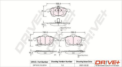 Dr!ve+ DP1010.10.0814 - Тормозные колодки, дисковые, комплект autospares.lv