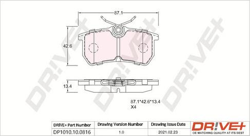 Dr!ve+ DP1010.10.0816 - Тормозные колодки, дисковые, комплект autospares.lv