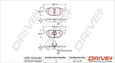 Dr!ve+ DP1010.10.0810 - Тормозные колодки, дисковые, комплект autospares.lv