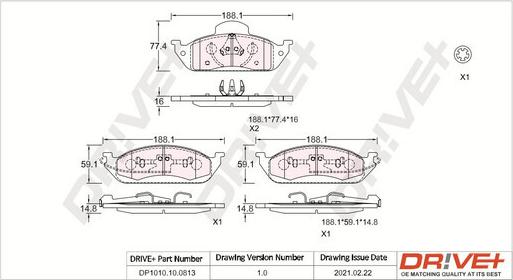 Dr!ve+ DP1010.10.0813 - Тормозные колодки, дисковые, комплект autospares.lv