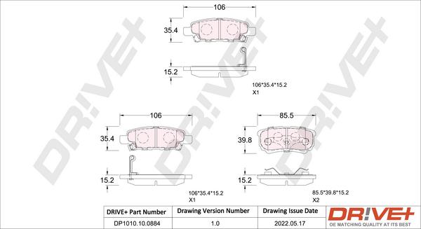 Dr!ve+ DP1010.10.0884 - Тормозные колодки, дисковые, комплект autospares.lv