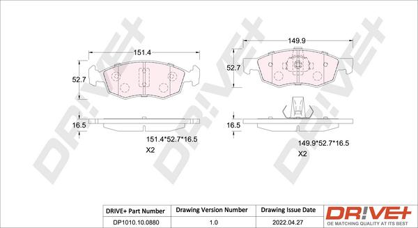 Dr!ve+ DP1010.10.0880 - Тормозные колодки, дисковые, комплект autospares.lv