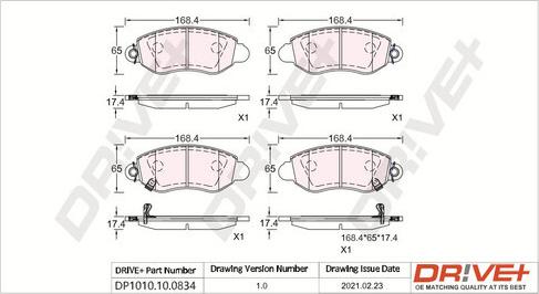 Dr!ve+ DP1010.10.0834 - Тормозные колодки, дисковые, комплект autospares.lv