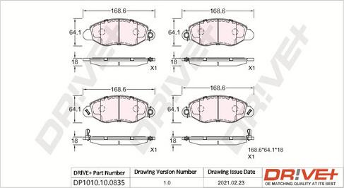 Dr!ve+ DP1010.10.0835 - Тормозные колодки, дисковые, комплект autospares.lv