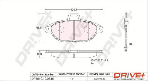 Dr!ve+ DP1010.10.0836 - Тормозные колодки, дисковые, комплект autospares.lv