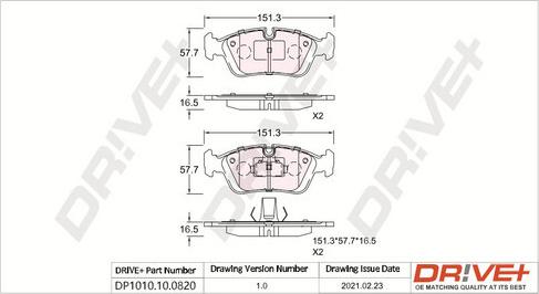 Dr!ve+ DP1010.10.0820 - Тормозные колодки, дисковые, комплект autospares.lv