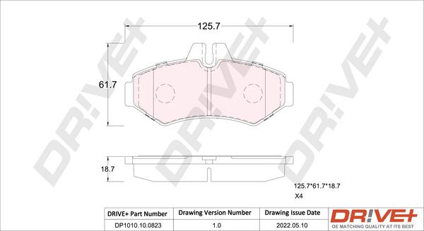 Dr!ve+ DP1010.10.0823 - Тормозные колодки, дисковые, комплект autospares.lv