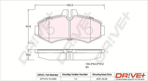 Dr!ve+ DP1010.10.0822 - Тормозные колодки, дисковые, комплект autospares.lv