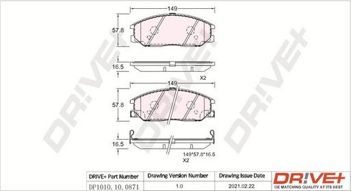 Dr!ve+ DP1010.10.0871 - Тормозные колодки, дисковые, комплект autospares.lv