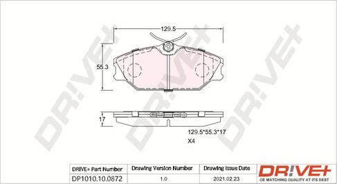 Dr!ve+ DP1010.10.0872 - Тормозные колодки, дисковые, комплект autospares.lv