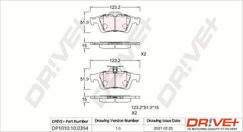 Dr!ve+ DP1010.10.0394 - Тормозные колодки, дисковые, комплект autospares.lv