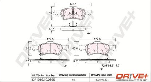 Dr!ve+ DP1010.10.0395 - Тормозные колодки, дисковые, комплект autospares.lv