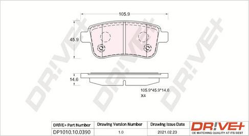 Dr!ve+ DP1010.10.0390 - Тормозные колодки, дисковые, комплект autospares.lv