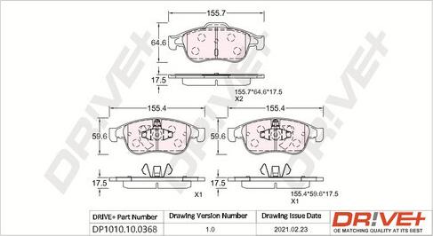 Dr!ve+ DP1010.10.0368 - Тормозные колодки, дисковые, комплект autospares.lv