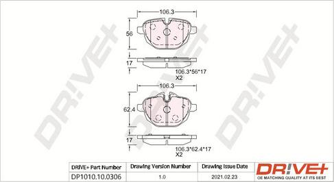 Dr!ve+ DP1010.10.0306 - Тормозные колодки, дисковые, комплект autospares.lv