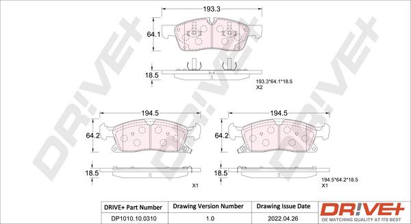 Dr!ve+ DP1010.10.0310 - Тормозные колодки, дисковые, комплект autospares.lv