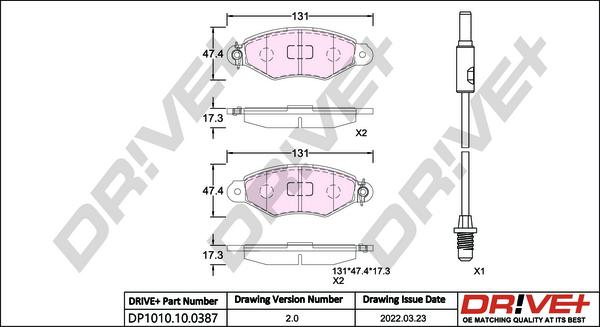 Dr!ve+ DP1010.10.0387 - Тормозные колодки, дисковые, комплект autospares.lv