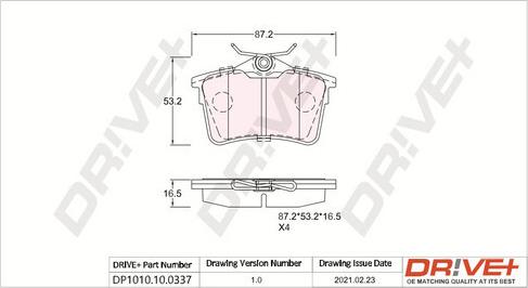 Dr!ve+ DP1010.10.0337 - Тормозные колодки, дисковые, комплект autospares.lv