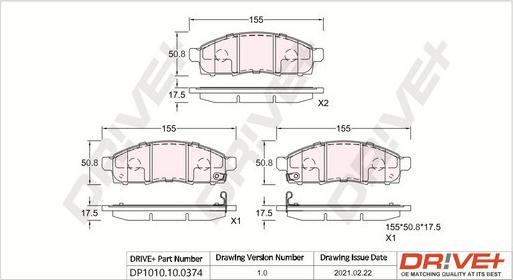 Dr!ve+ DP1010.10.0374 - Тормозные колодки, дисковые, комплект autospares.lv