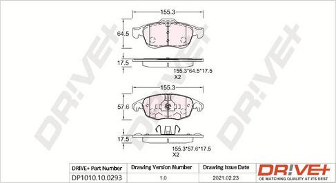 Dr!ve+ DP1010.10.0293 - Тормозные колодки, дисковые, комплект autospares.lv