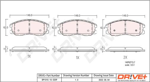 Dr!ve+ DP1010.10.0259 - Тормозные колодки, дисковые, комплект autospares.lv