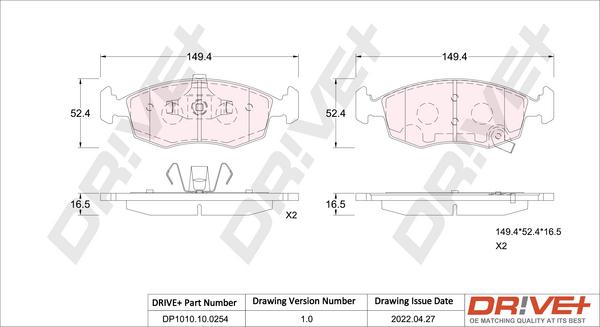 Dr!ve+ DP1010.10.0254 - Тормозные колодки, дисковые, комплект autospares.lv