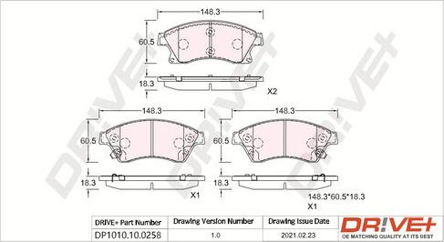 Dr!ve+ DP1010.10.0258 - Тормозные колодки, дисковые, комплект autospares.lv