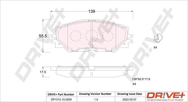 Dr!ve+ DP1010.10.0209 - Тормозные колодки, дисковые, комплект autospares.lv